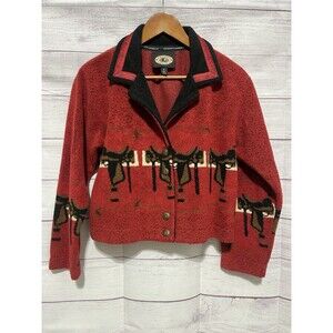 County Clothing Women’s Button Up Fleece Coat Small Red Western Saddle Rodeo